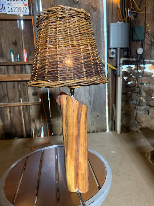 23” Wicker Lampshade; Manzanita Log Lamp