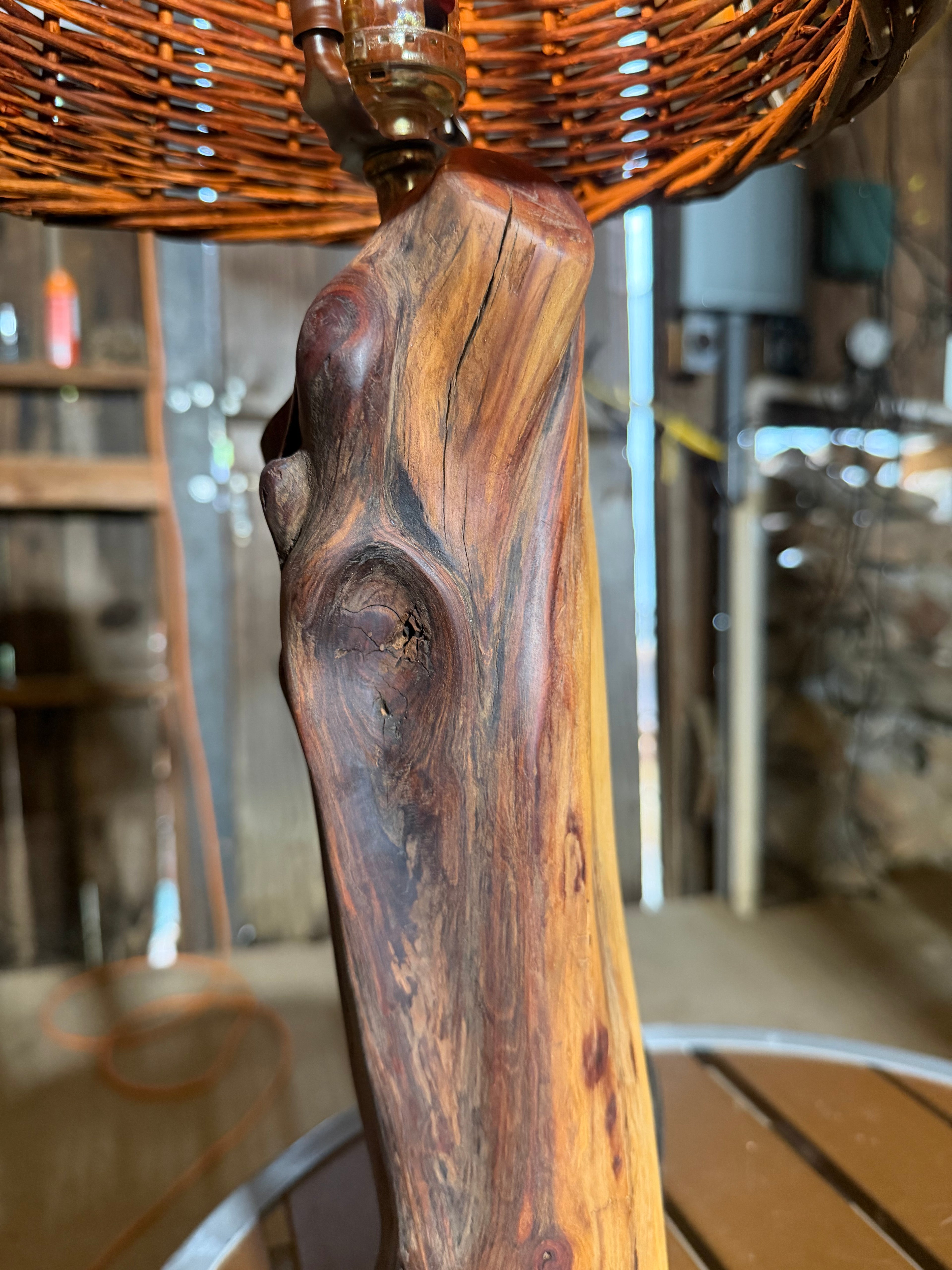 23” Wicker Lampshade; Manzanita Log Lamp