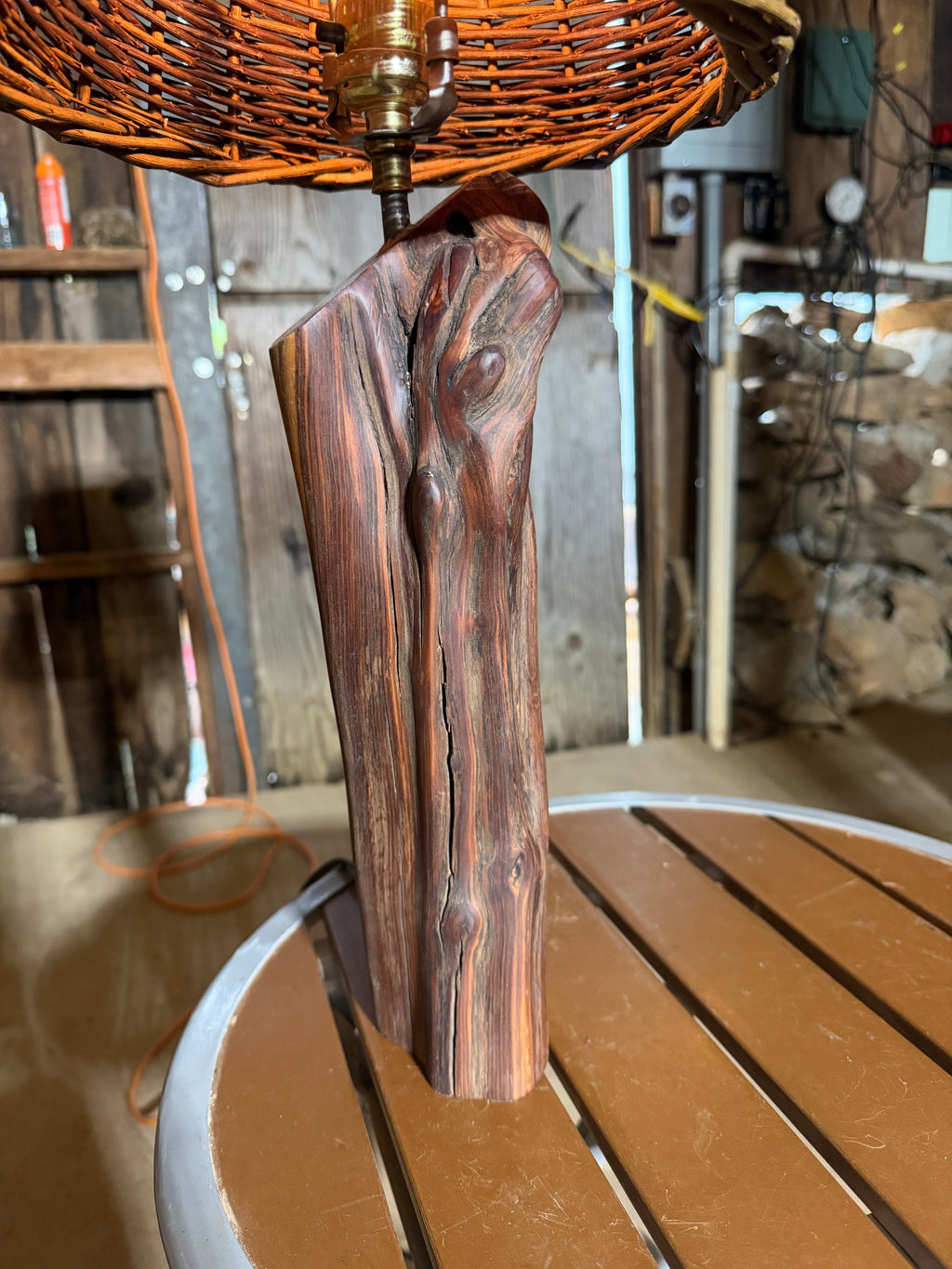 23” Wicker Lampshade; Manzanita Log Lamp
