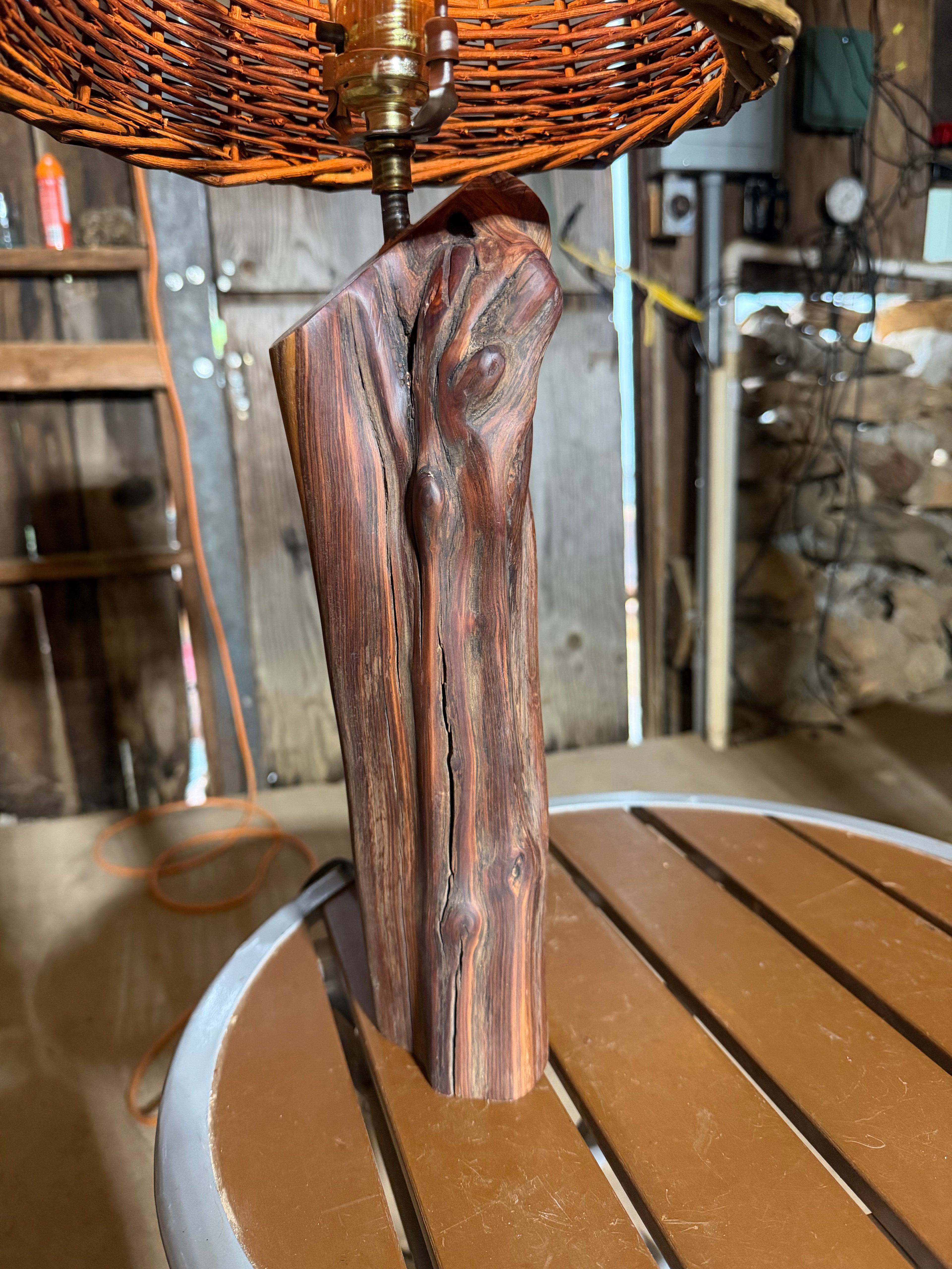 23” Wicker Lampshade; Manzanita Log Lamp