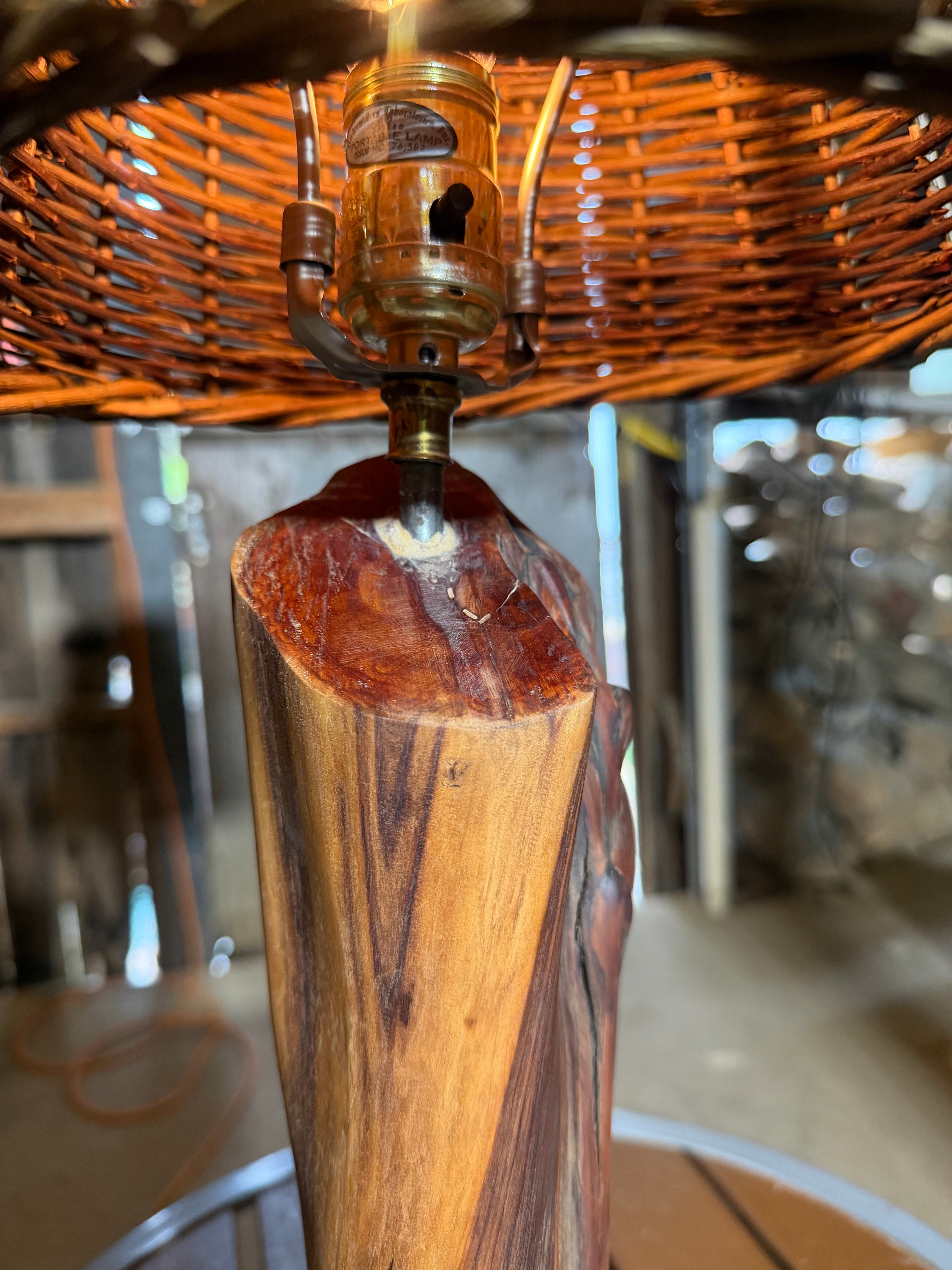 23” Wicker Lampshade; Manzanita Log Lamp