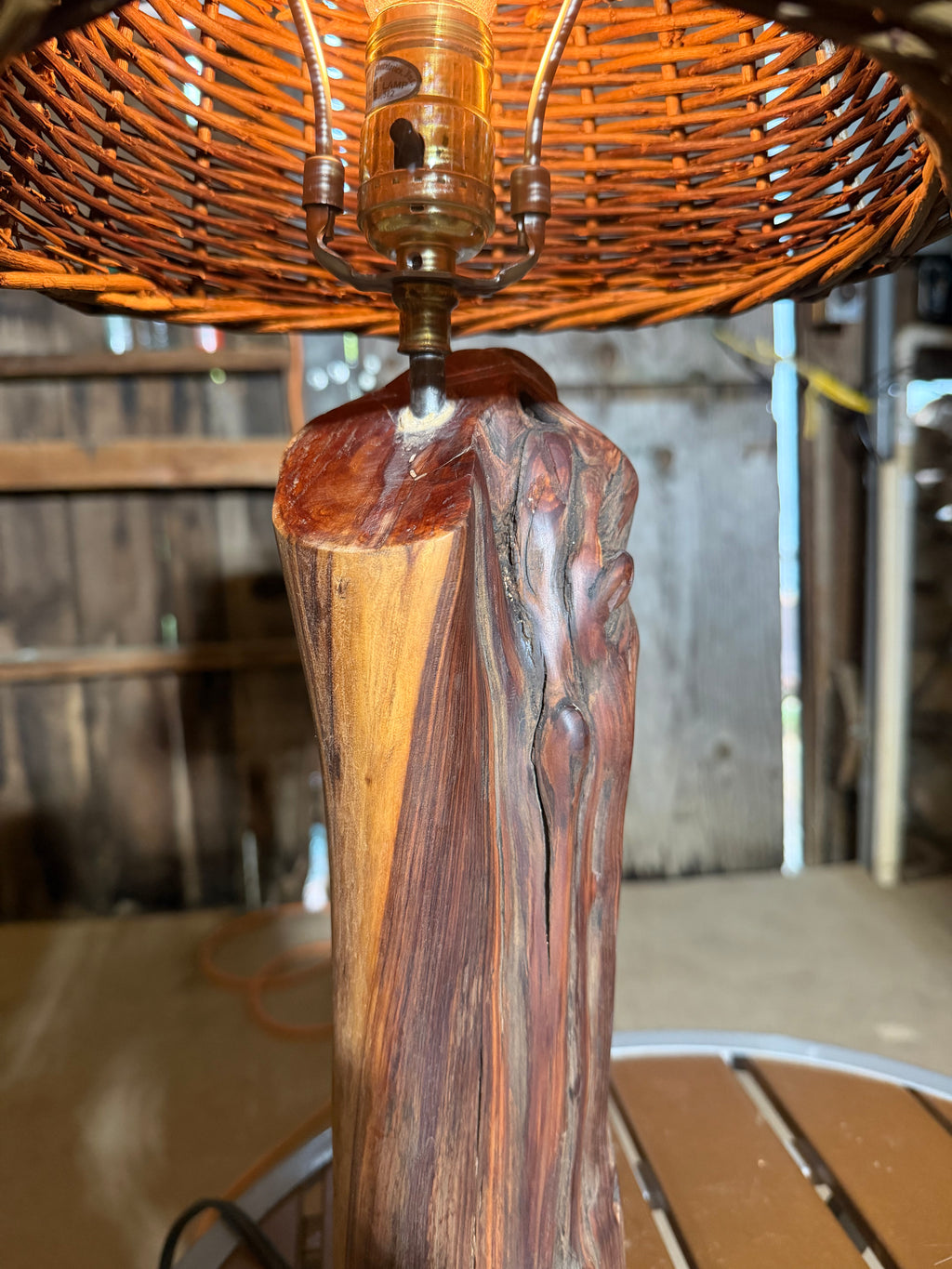 23” Wicker Lampshade; Manzanita Log Lamp