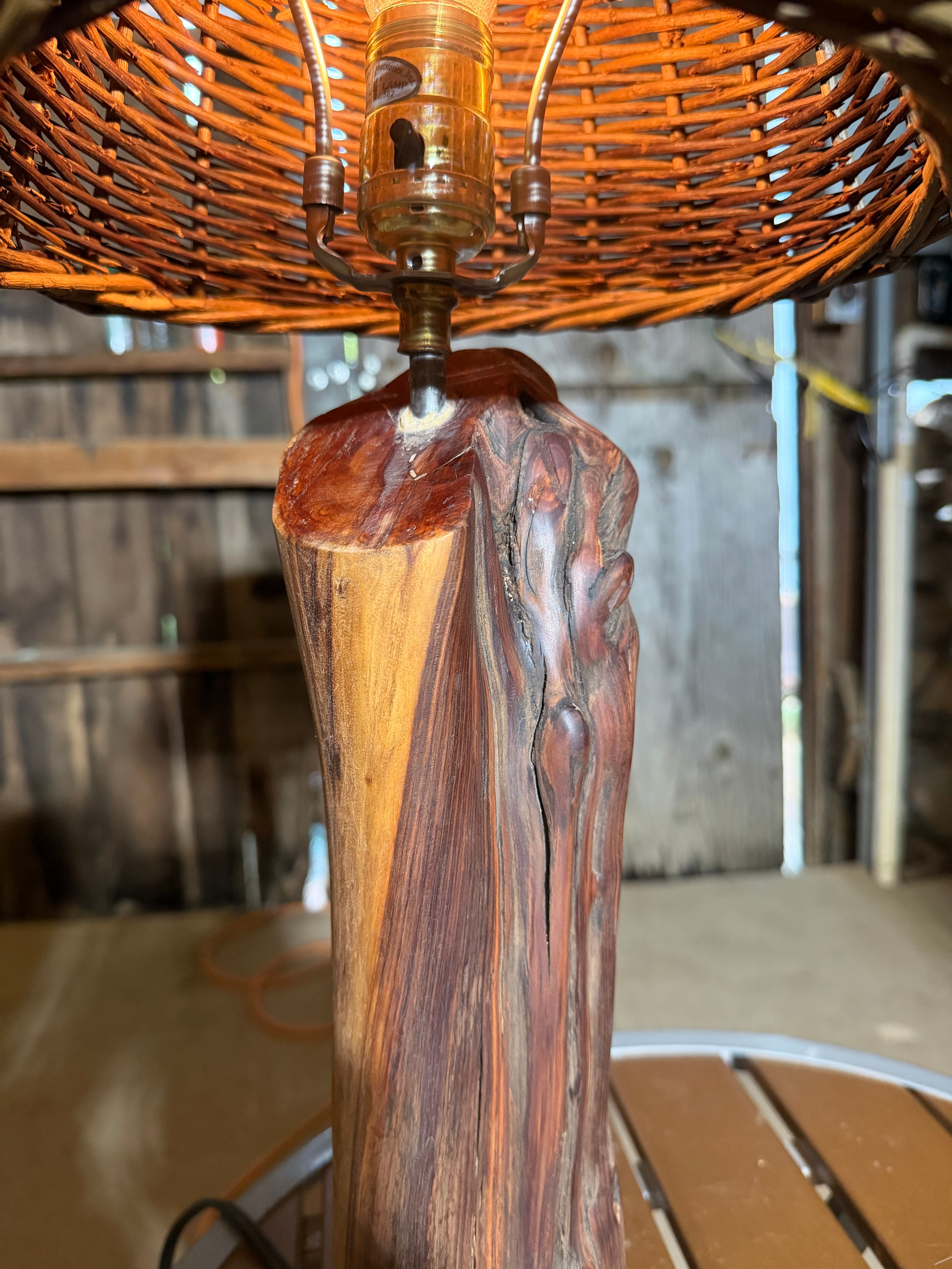 23” Wicker Lampshade; Manzanita Log Lamp