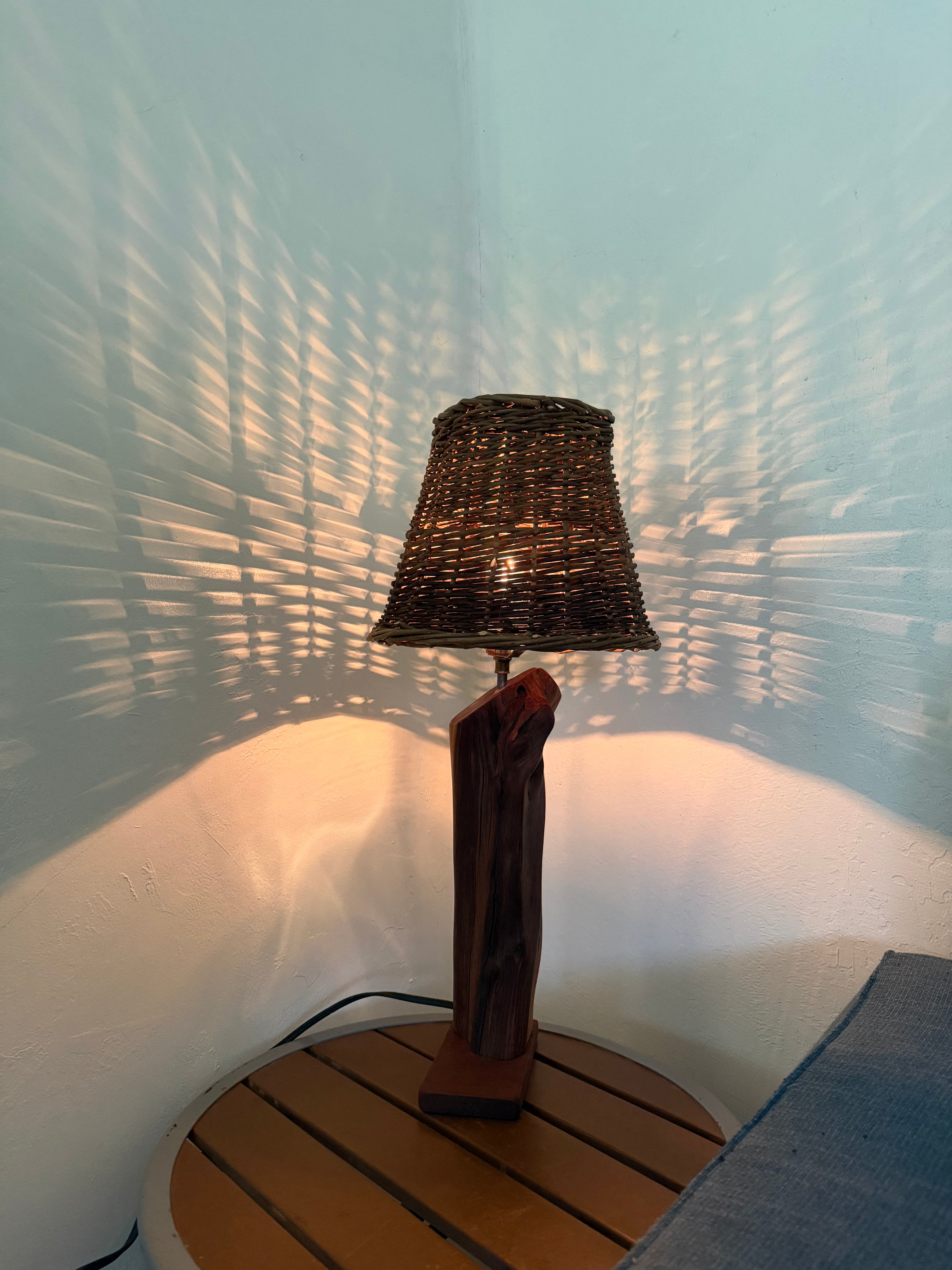23” Wicker Lampshade; Manzanita Log Lamp